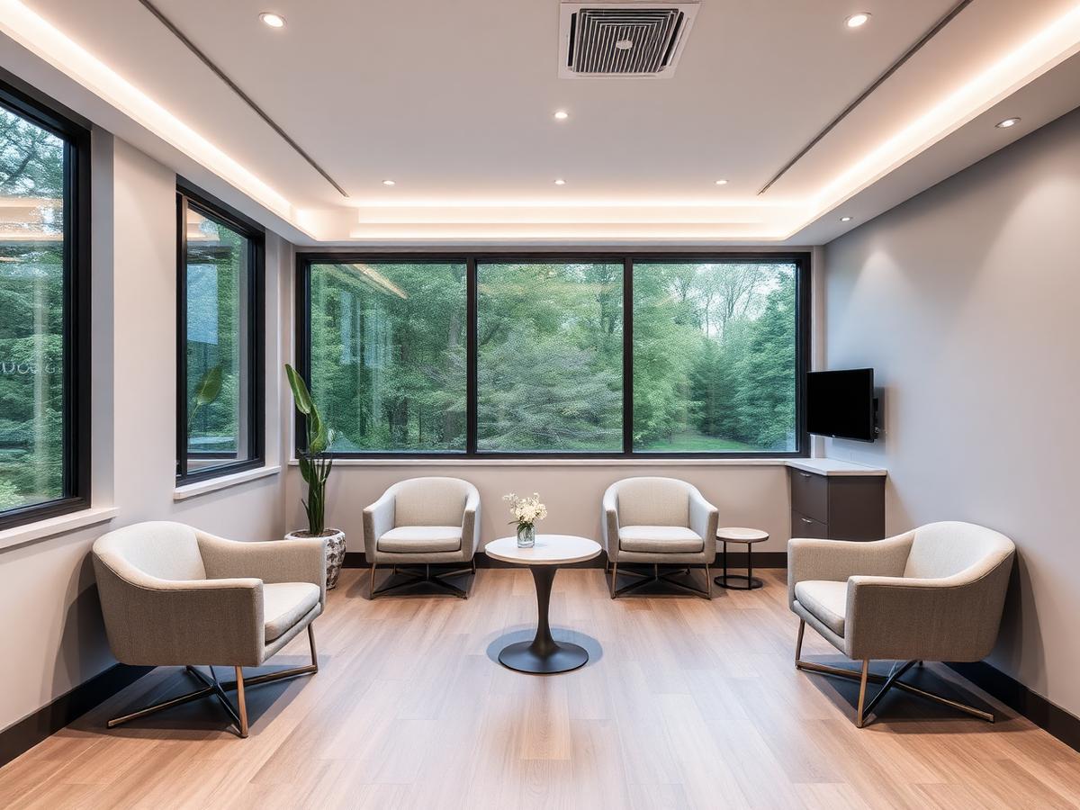 Luxury waiting lounge with designer armchairs